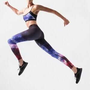 Vie Active Rockell Ocean Galaxy Ombre Mid Rise Full Length Leggings Tights Small